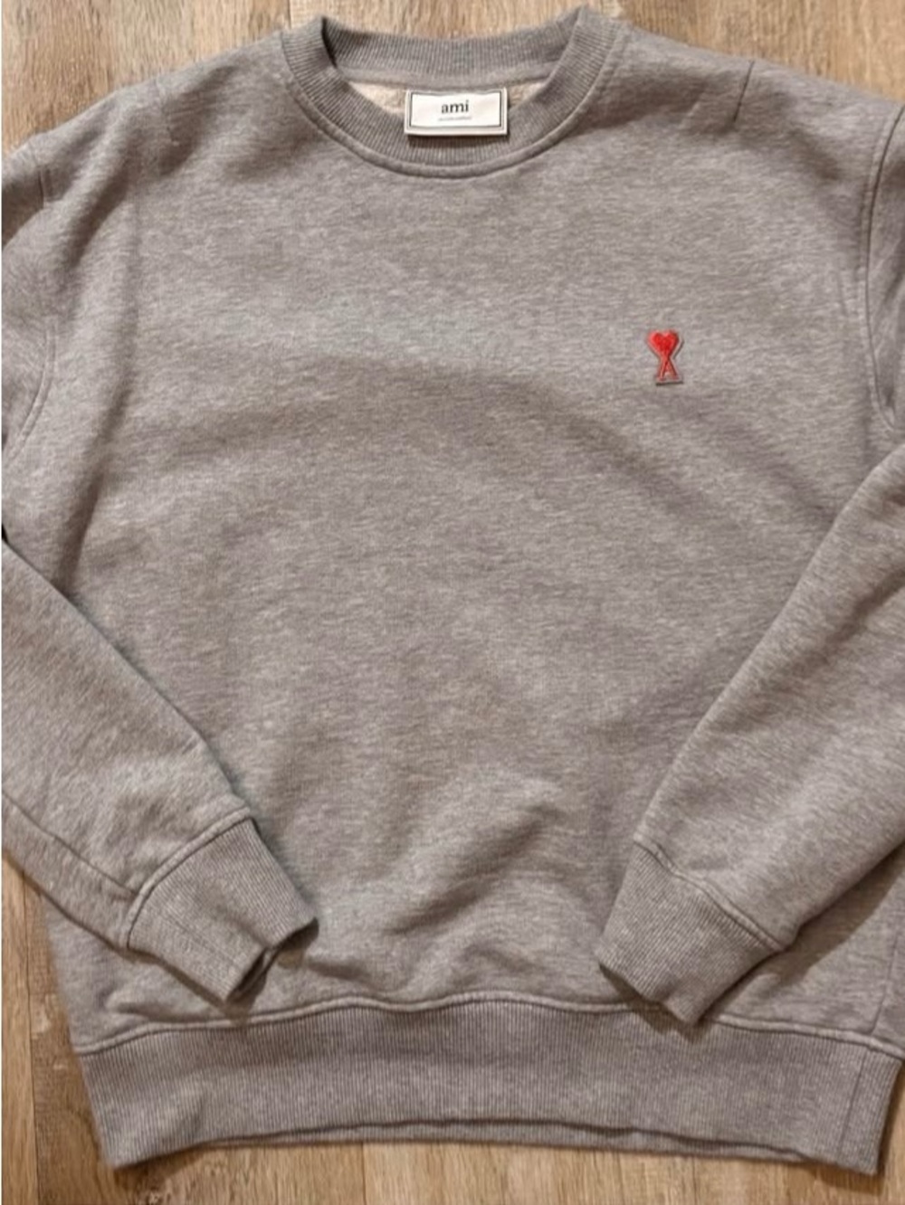 Ami Gray Crewneck Sweatshirt with Small Red Heart Logo